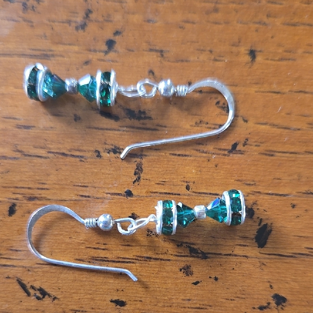 Elegant Silver and Green Crystal Earrings